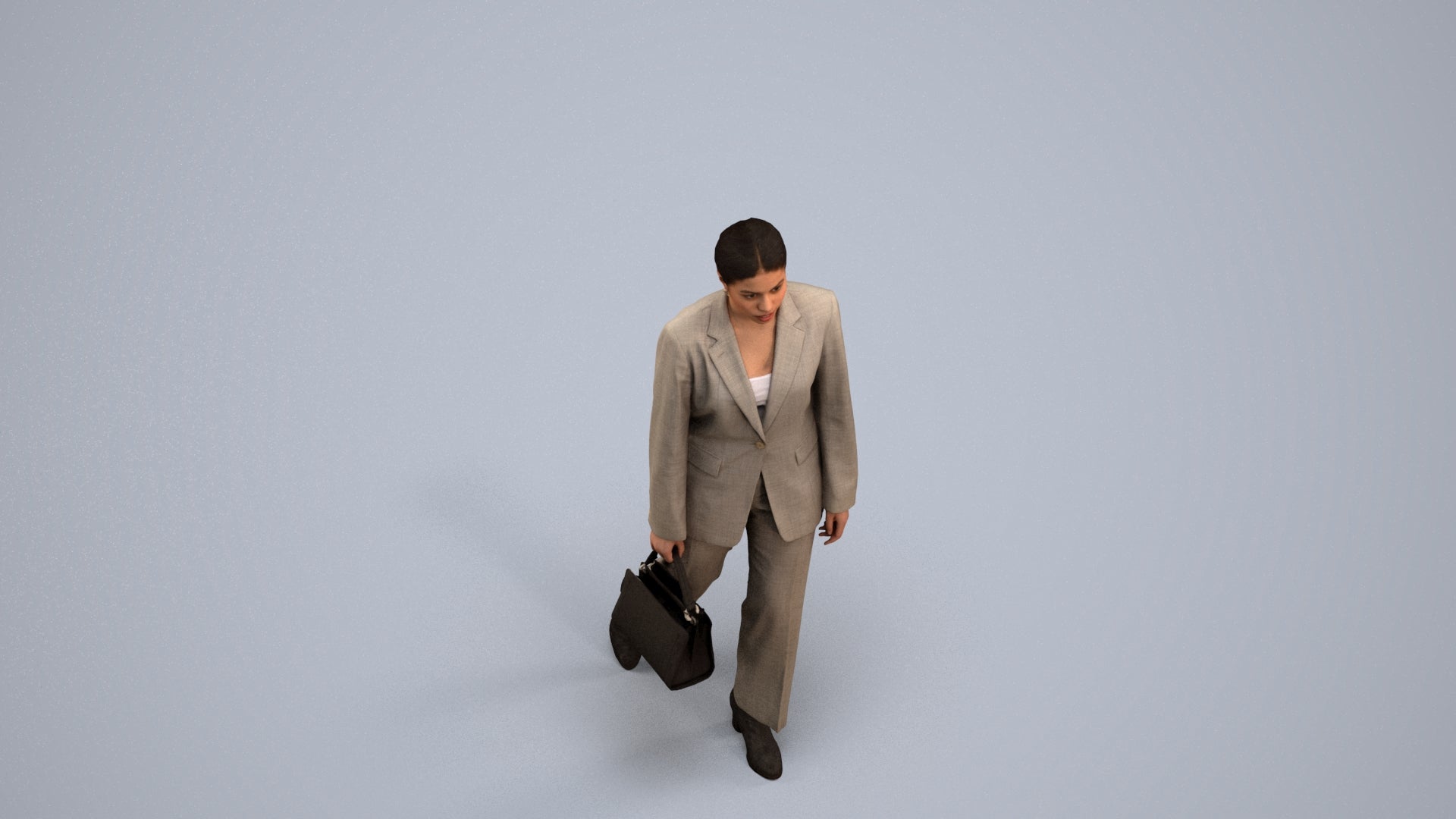 realistic 3D woman business walking, scanned archviz people for Blender and 3ds Max, back view render