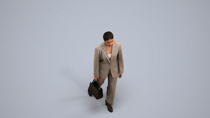 realistic 3D woman business walking, scanned archviz people for Blender and 3ds Max, back view render