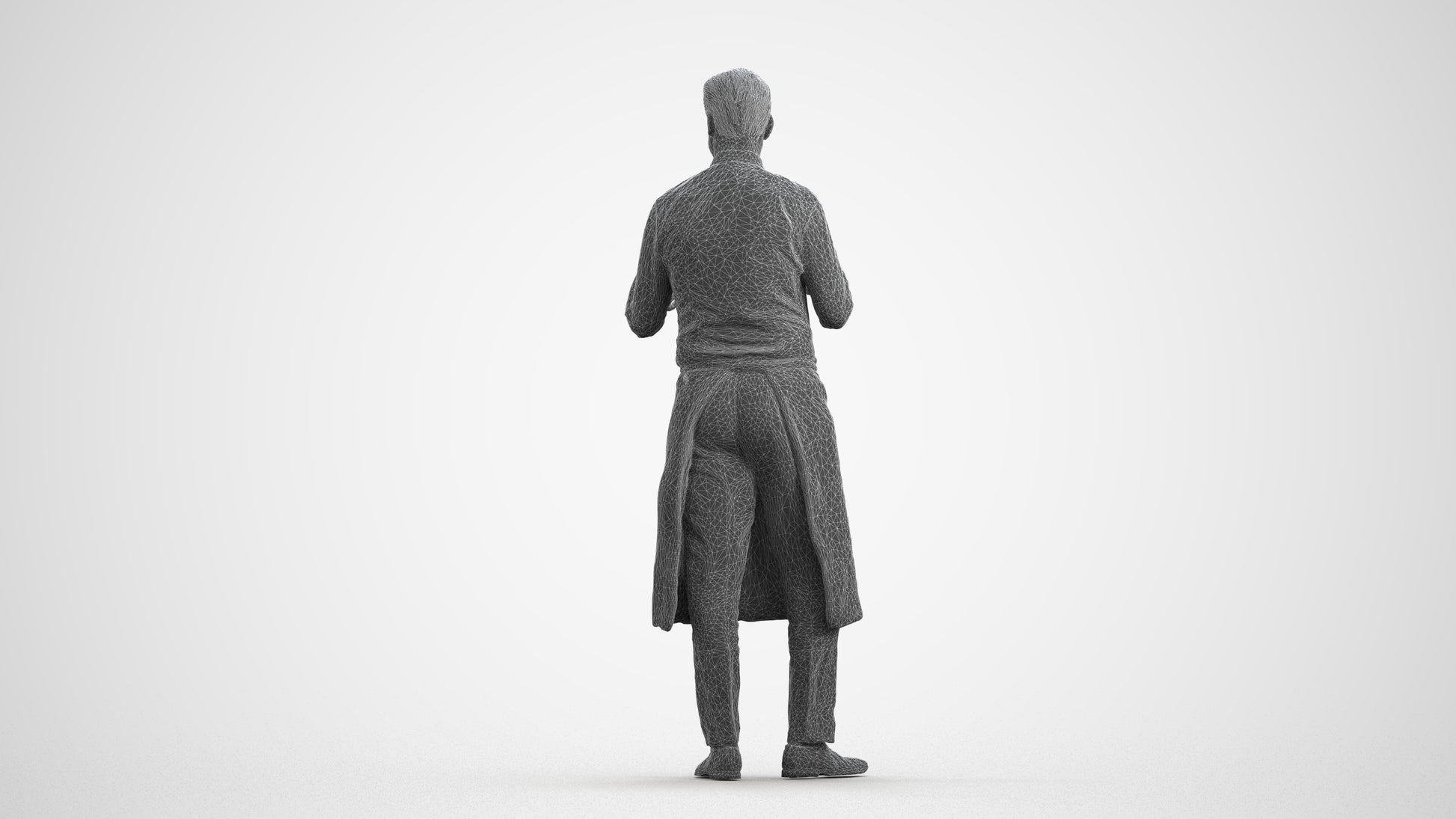 3D people model man hospitality, scanned human for 3ds Max rendering, wireframe front view