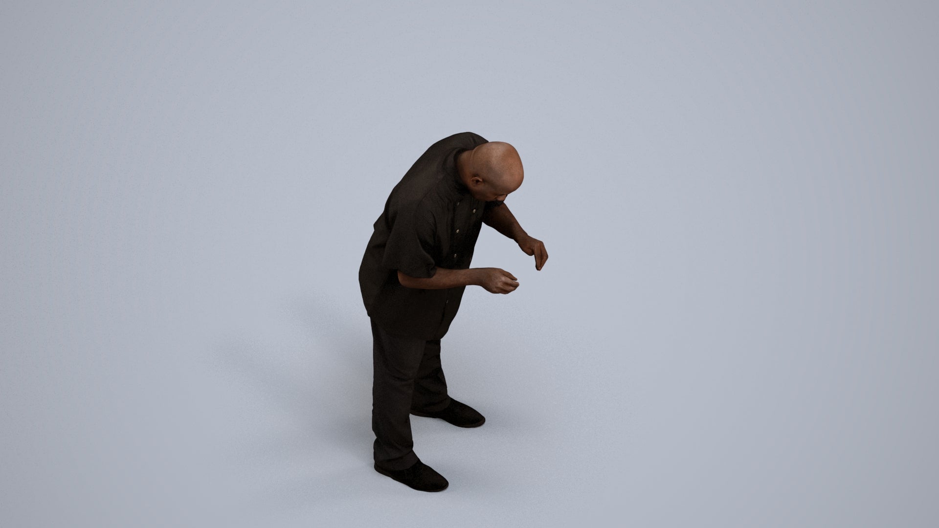 3D people model man hospitality, scanned human for 3ds Max rendering, back view render