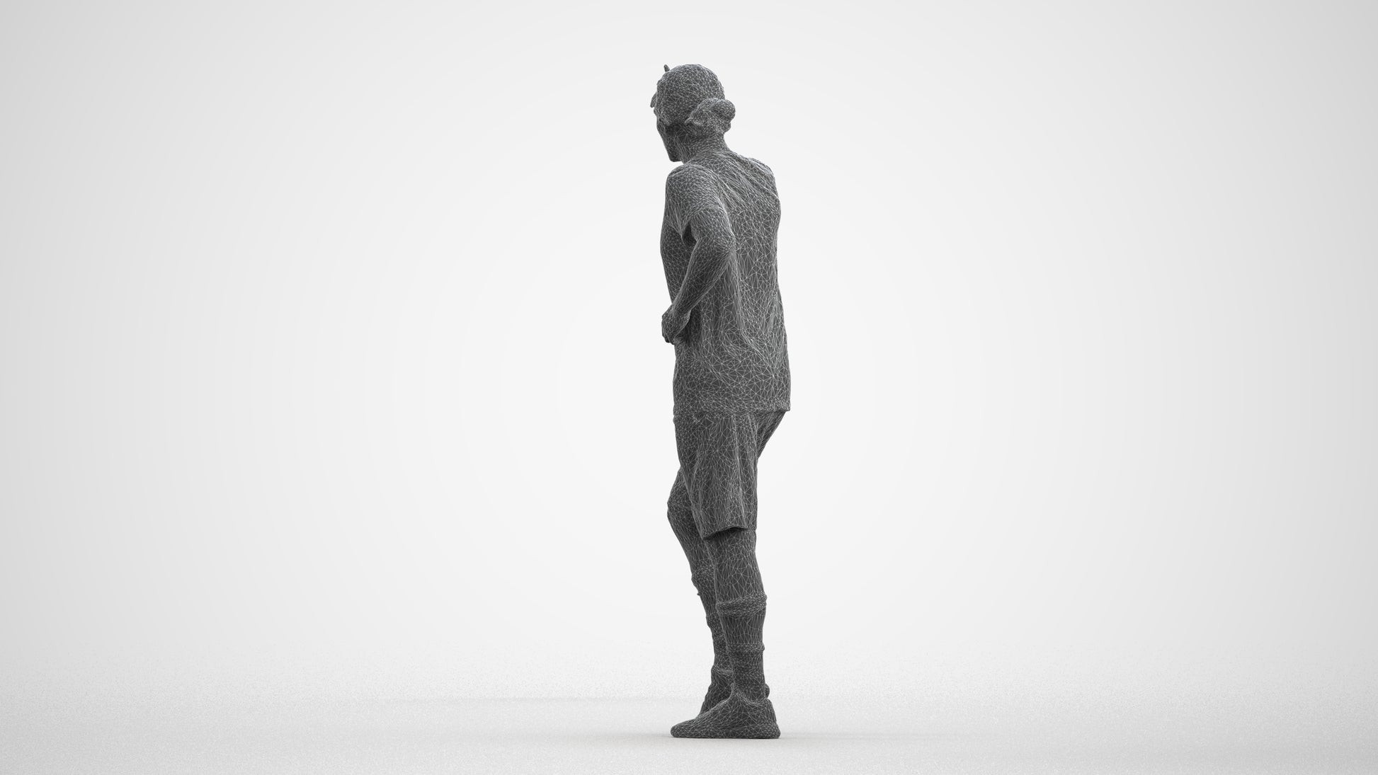 3D human model man sport, photogrammetry scanned person for archviz, wireframe front view