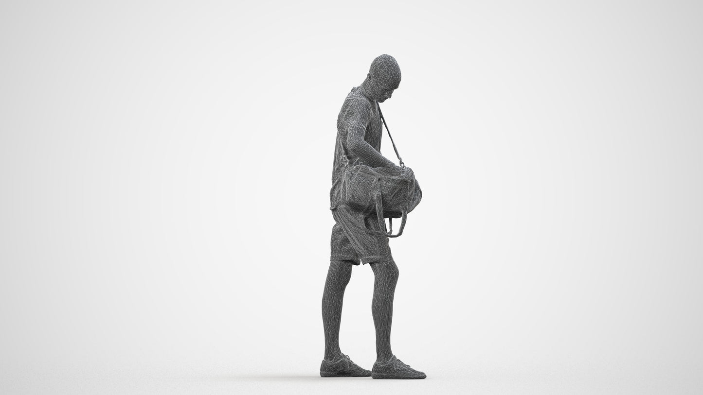 realistic 3D people man casual standing, render-ready for V-Ray and Corona, FBX OBJ, wireframe side view