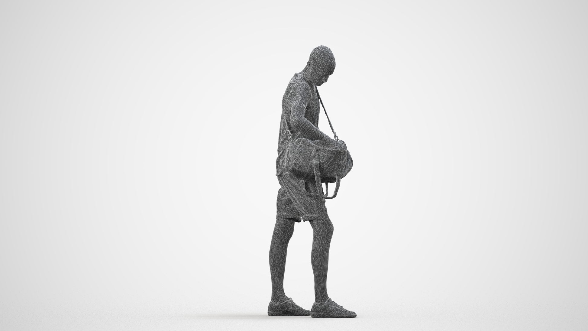 realistic 3D people man casual standing, render-ready for V-Ray and Corona, FBX OBJ, wireframe side view