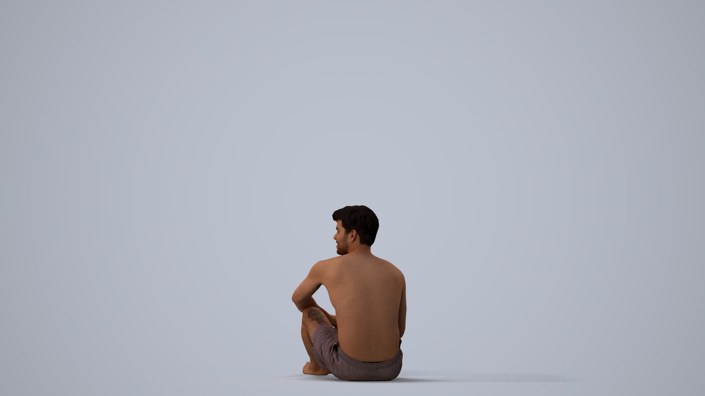 realistic 3D human man pool, archviz people FBX OBJ for Blender, three-quarter view render