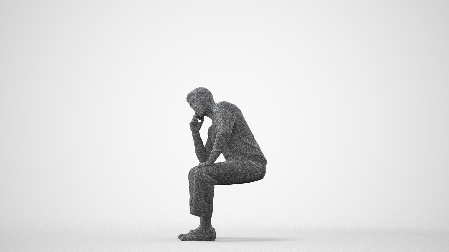 3D scanned man sitting casual, photorealistic archviz people for Enscape and SketchUp, square thumbnail