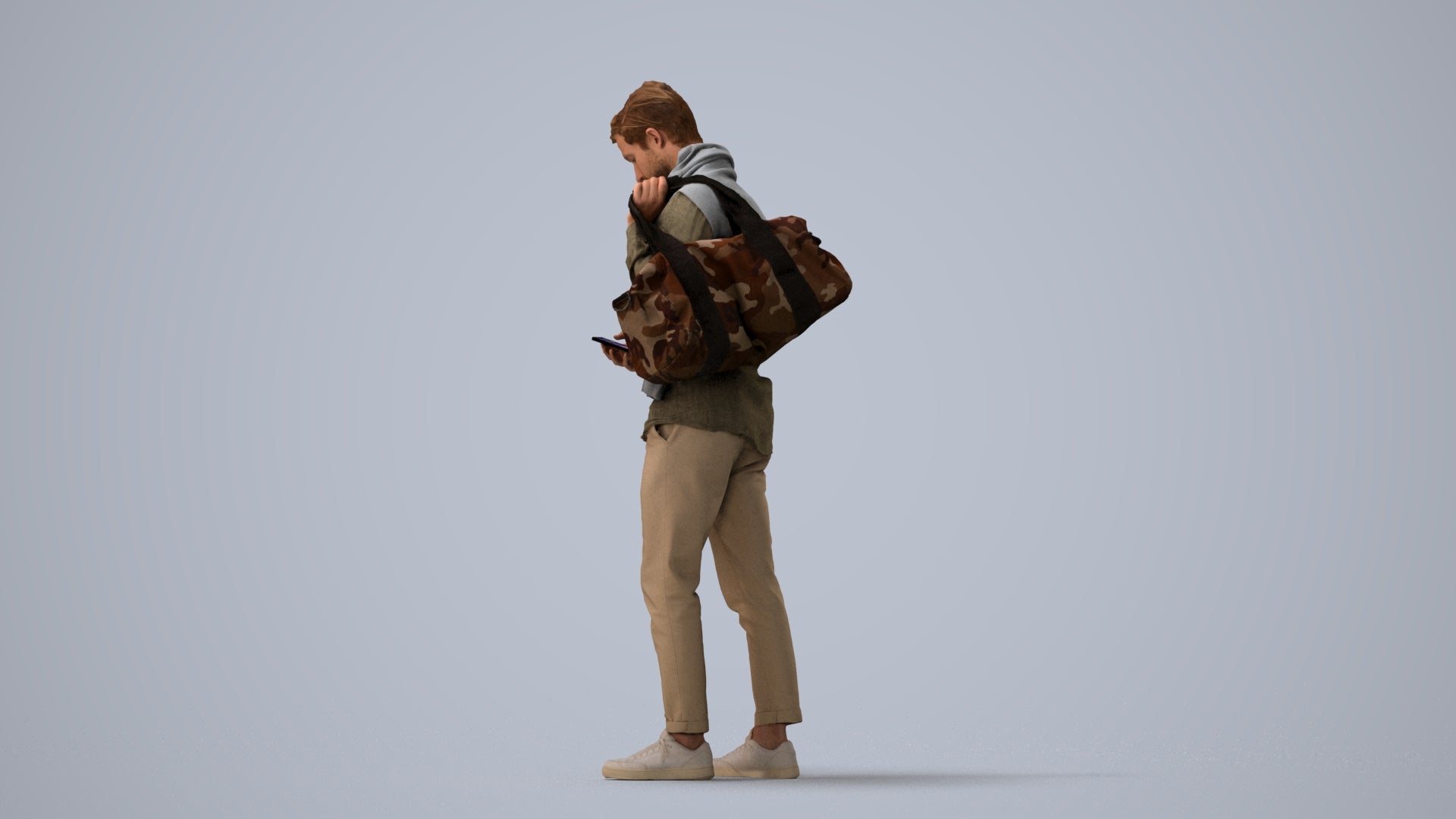realistic 3D people man casual walking, render-ready for V-Ray and Corona, FBX OBJ, three-quarter view render