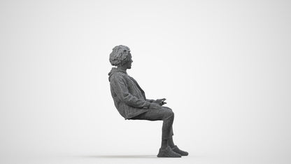 3D people model man casual sitting, scanned human for 3ds Max rendering, wireframe side view