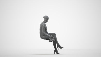 photogrammetry 3D woman business sitting, realistic human model archviz FBX, wireframe side view