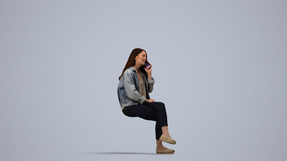 realistic 3D human woman casual sitting, archviz people FBX OBJ for Blender, side view render
