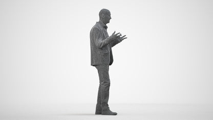 3D scanned senior man business, photorealistic archviz people for Enscape and SketchUp, wireframe side view