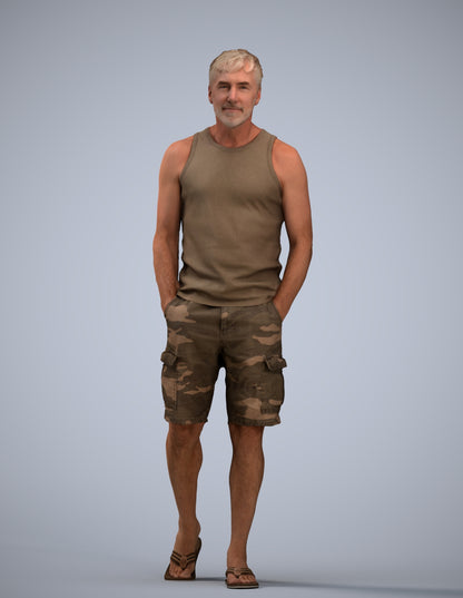 3D human model man casual walking, photogrammetry scanned person for archviz