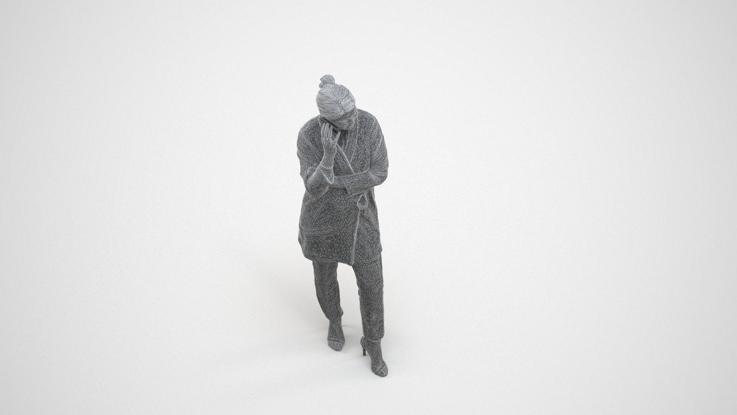 realistic 3D people woman business standing, render-ready for V-Ray and Corona, FBX OBJ, wireframe three-quarter view