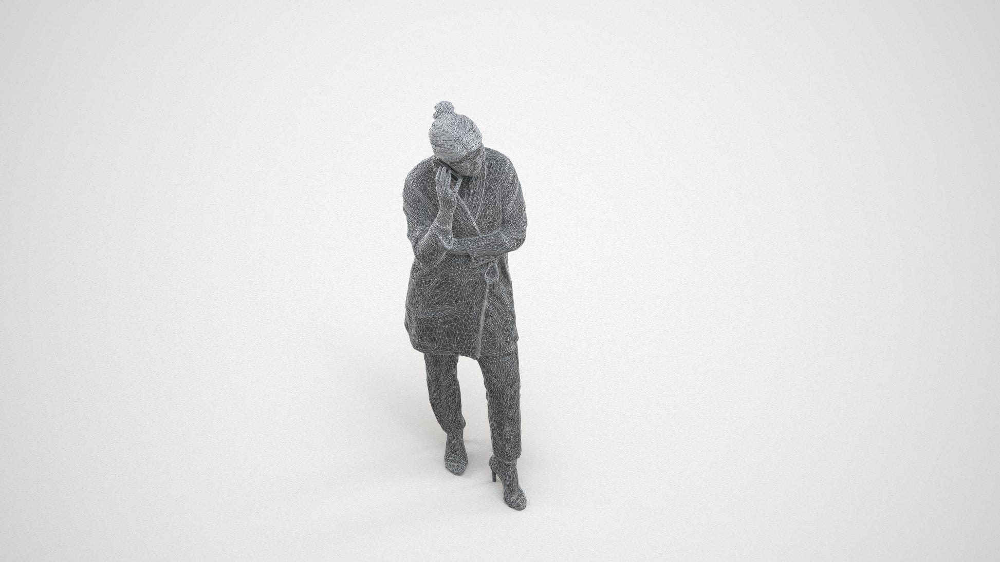 realistic 3D people woman business standing, render-ready for V-Ray and Corona, FBX OBJ, wireframe three-quarter view