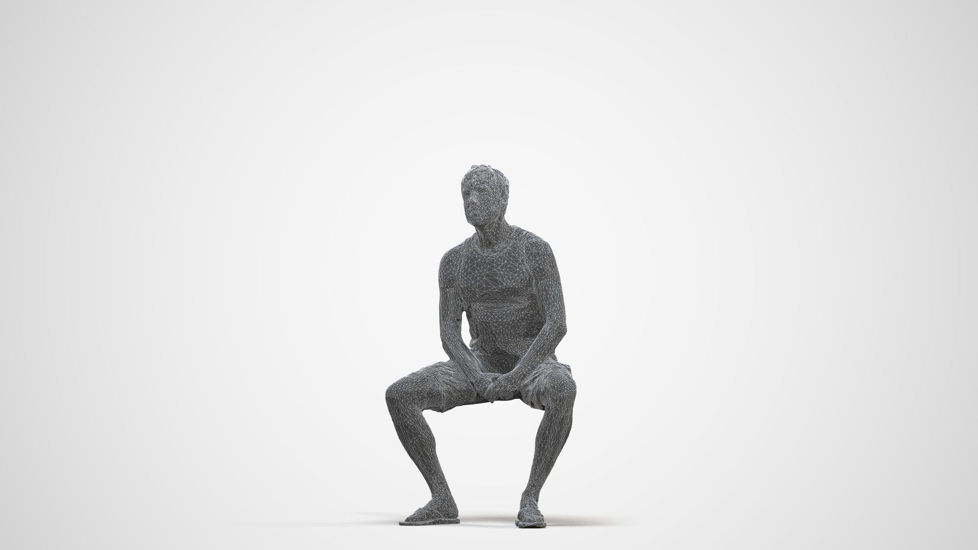 scanned 3D man casual sitting, photogrammetry people for Enscape and V-Ray, three-quarter front view render