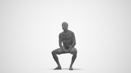 scanned 3D man casual sitting, photogrammetry people for Enscape and V-Ray, three-quarter front view render