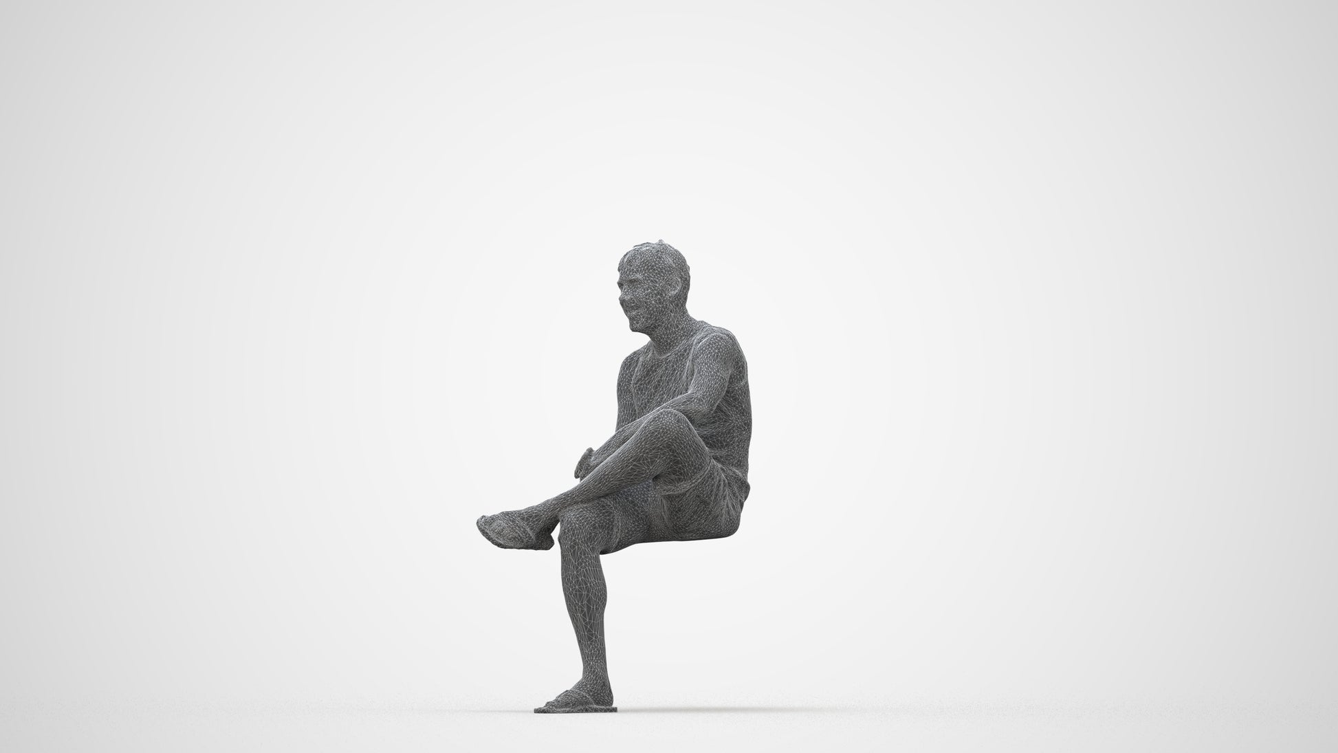 3D people model man casual sitting, scanned human for 3ds Max rendering, wireframe back view