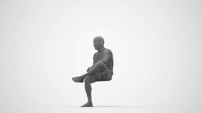 3D people model man casual sitting, scanned human for 3ds Max rendering, wireframe back view