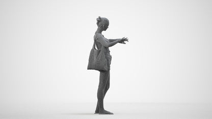 3D scanned girl standing casual, photorealistic archviz people for Enscape and SketchUp, wireframe side view