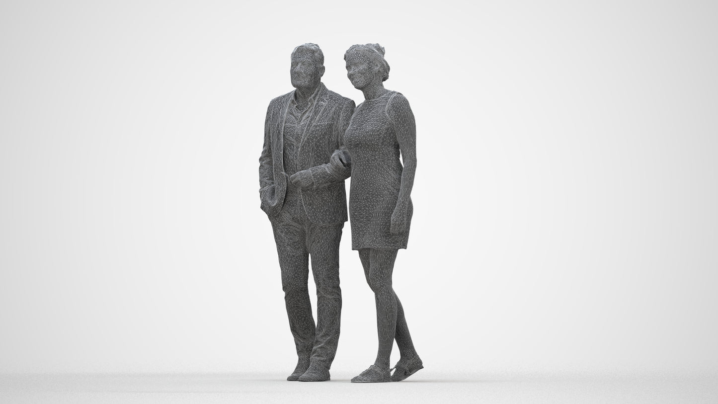 3D people model woman casual couple, scanned human for 3ds Max rendering, wireframe back view
