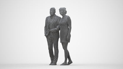 3D people model woman casual couple, scanned human for 3ds Max rendering, wireframe back view