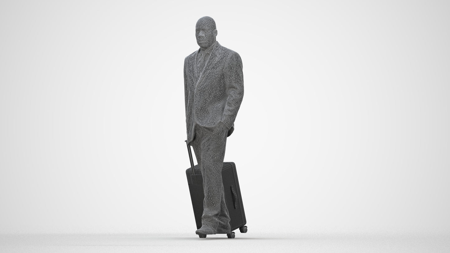 photogrammetry 3D man business, realistic human model archviz FBX, wireframe back view