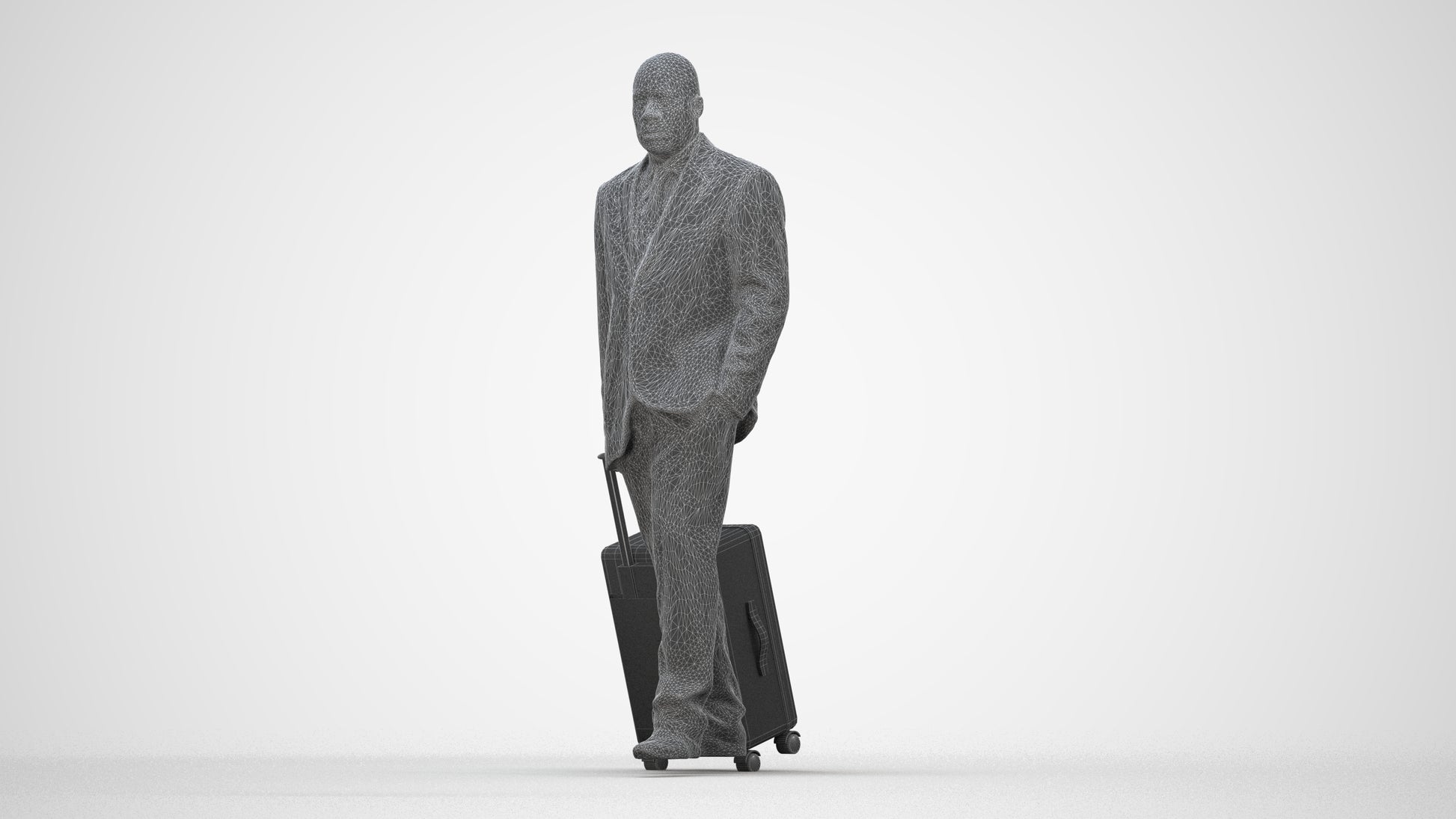 photogrammetry 3D man business, realistic human model archviz FBX, wireframe back view