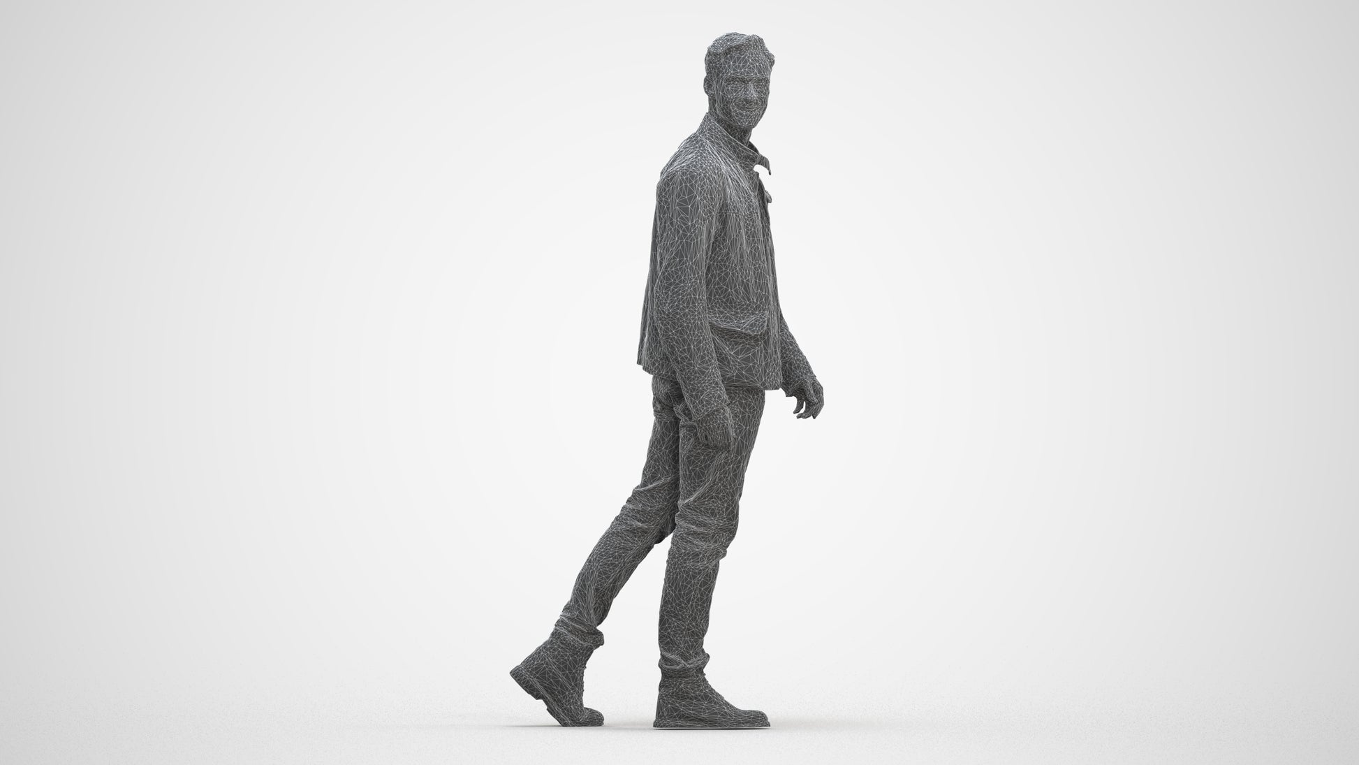 realistic 3D human man casual walking, archviz people FBX OBJ for Blender, three-quarter front view render