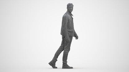 realistic 3D human man casual walking, archviz people FBX OBJ for Blender, three-quarter front view render