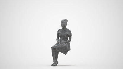 3D human model woman formal, photogrammetry scanned person for archviz, three-quarter front view render