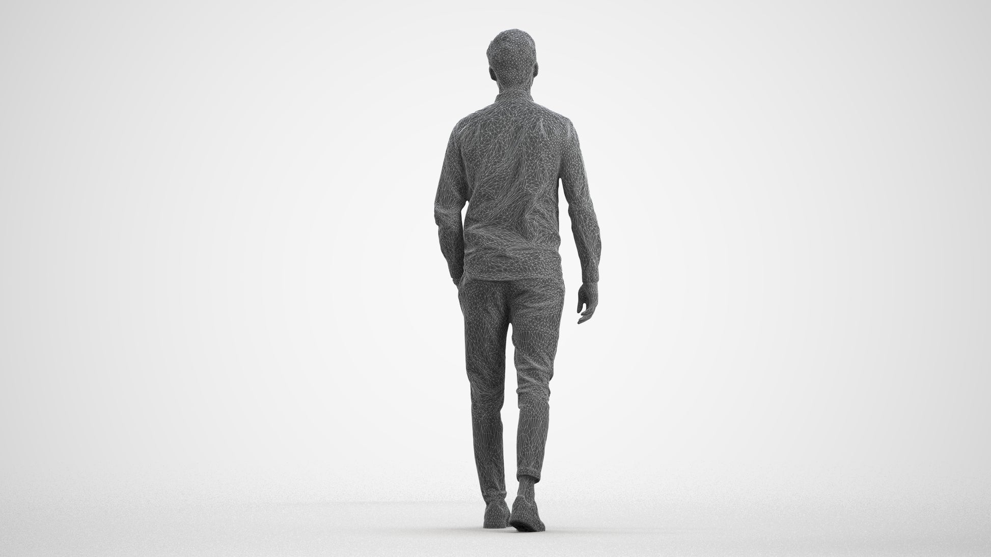 realistic 3D human man casual walking, archviz people FBX OBJ for Blender, wireframe front view