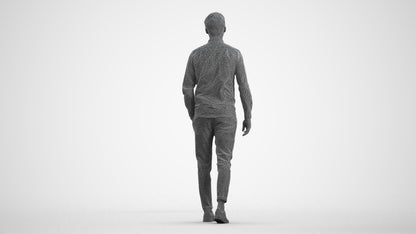 realistic 3D human man casual walking, archviz people FBX OBJ for Blender, wireframe front view