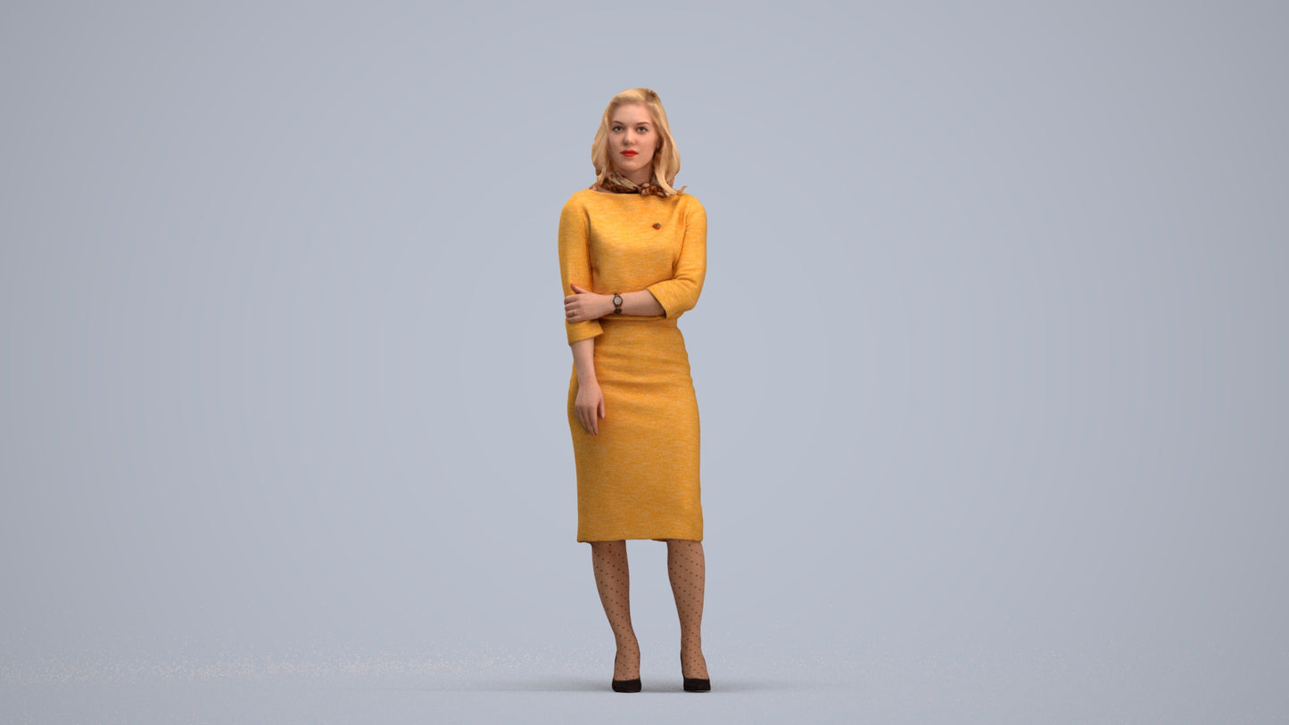 realistic 3D human woman business standing, archviz people FBX OBJ for Blender, standing pose render