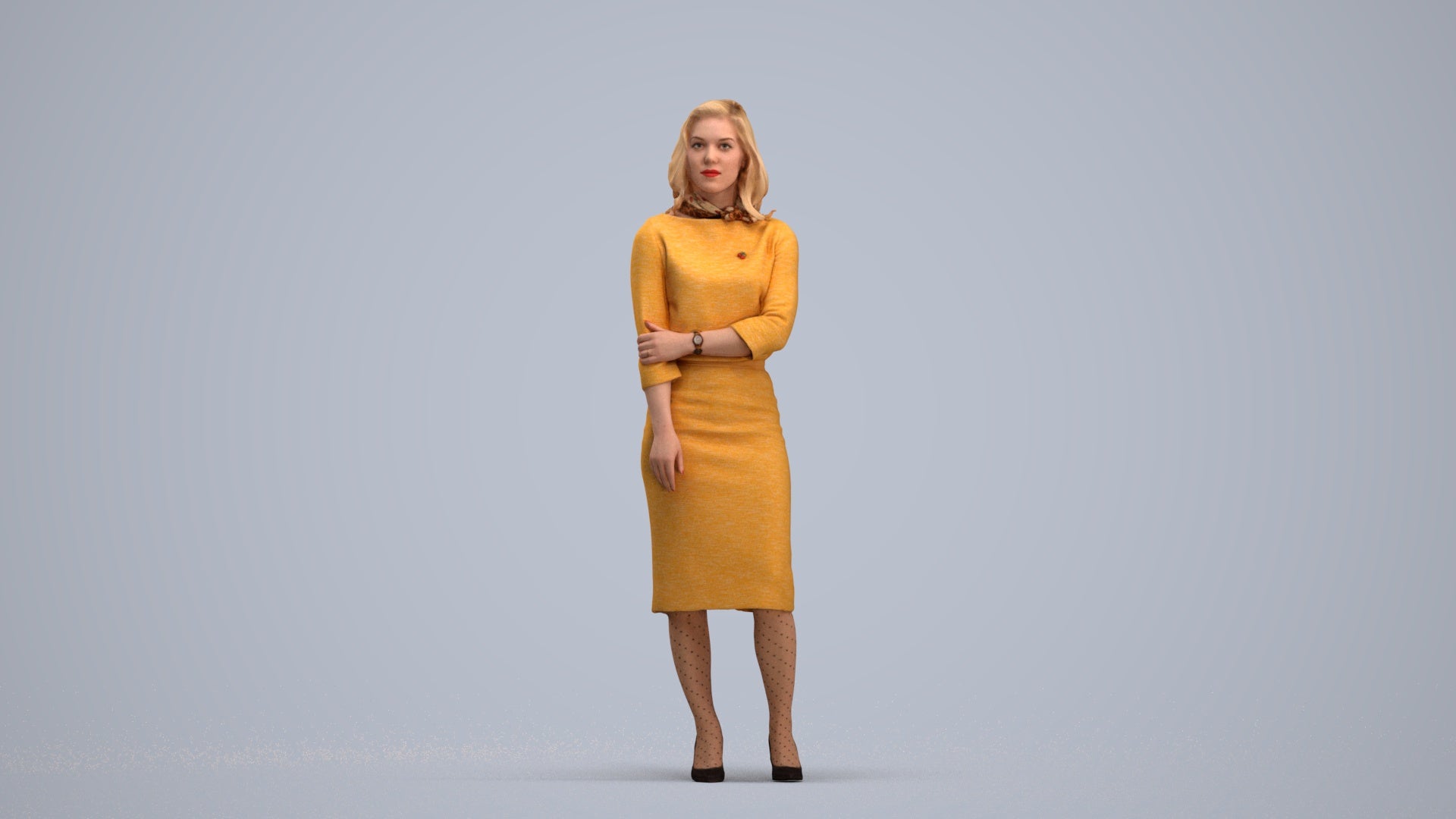 realistic 3D human woman business standing, archviz people FBX OBJ for Blender, standing pose render