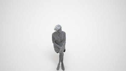 3D people model woman casual sitting, scanned human for 3ds Max rendering, wireframe three-quarter view