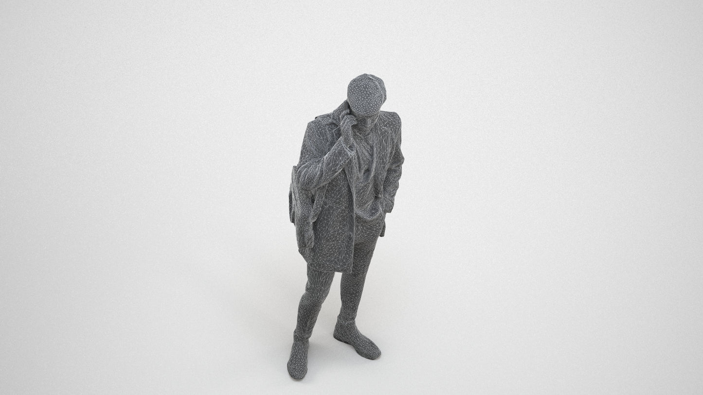realistic 3D people man business standing, render-ready for V-Ray and Corona, FBX OBJ, wireframe three-quarter view