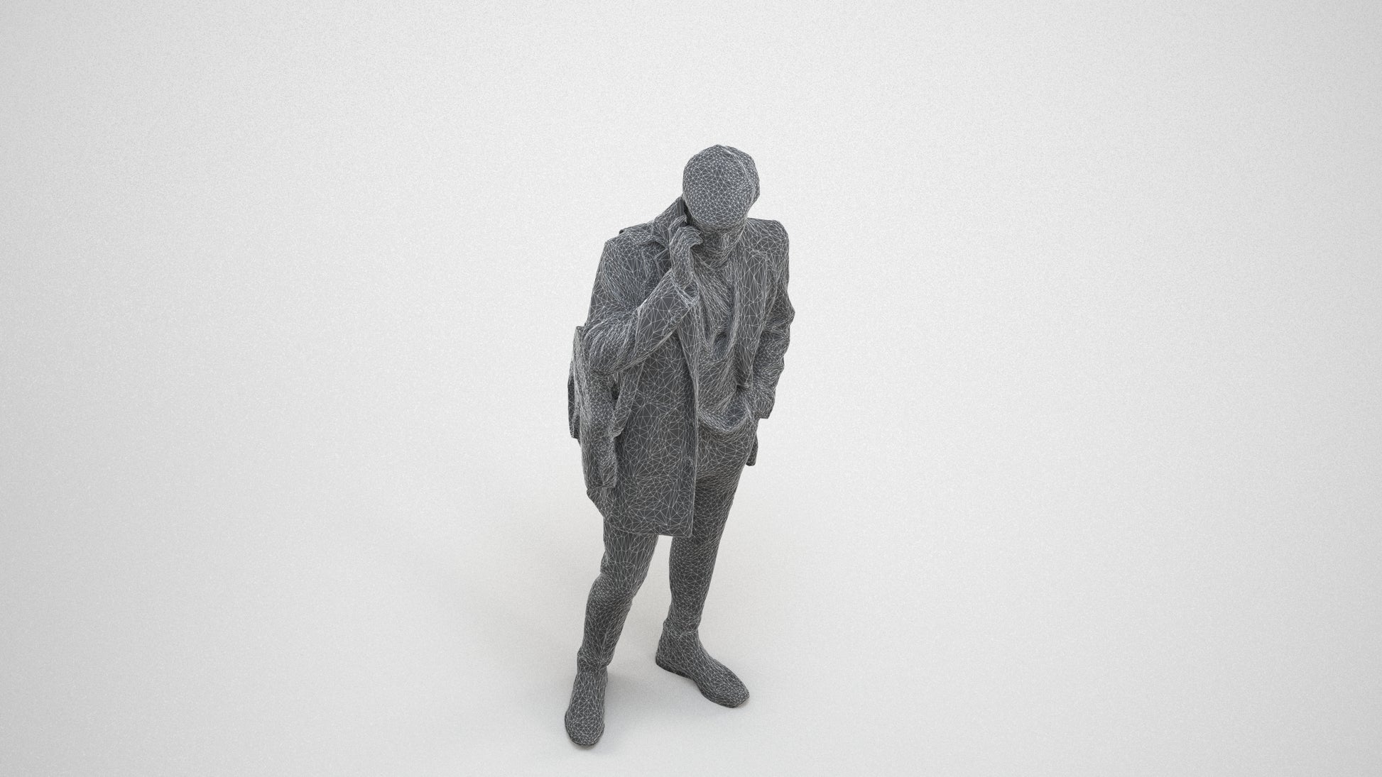 realistic 3D people man business standing, render-ready for V-Ray and Corona, FBX OBJ, wireframe three-quarter view