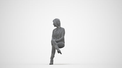 photogrammetry 3D girl business sitting, realistic human model archviz FBX, wireframe back view