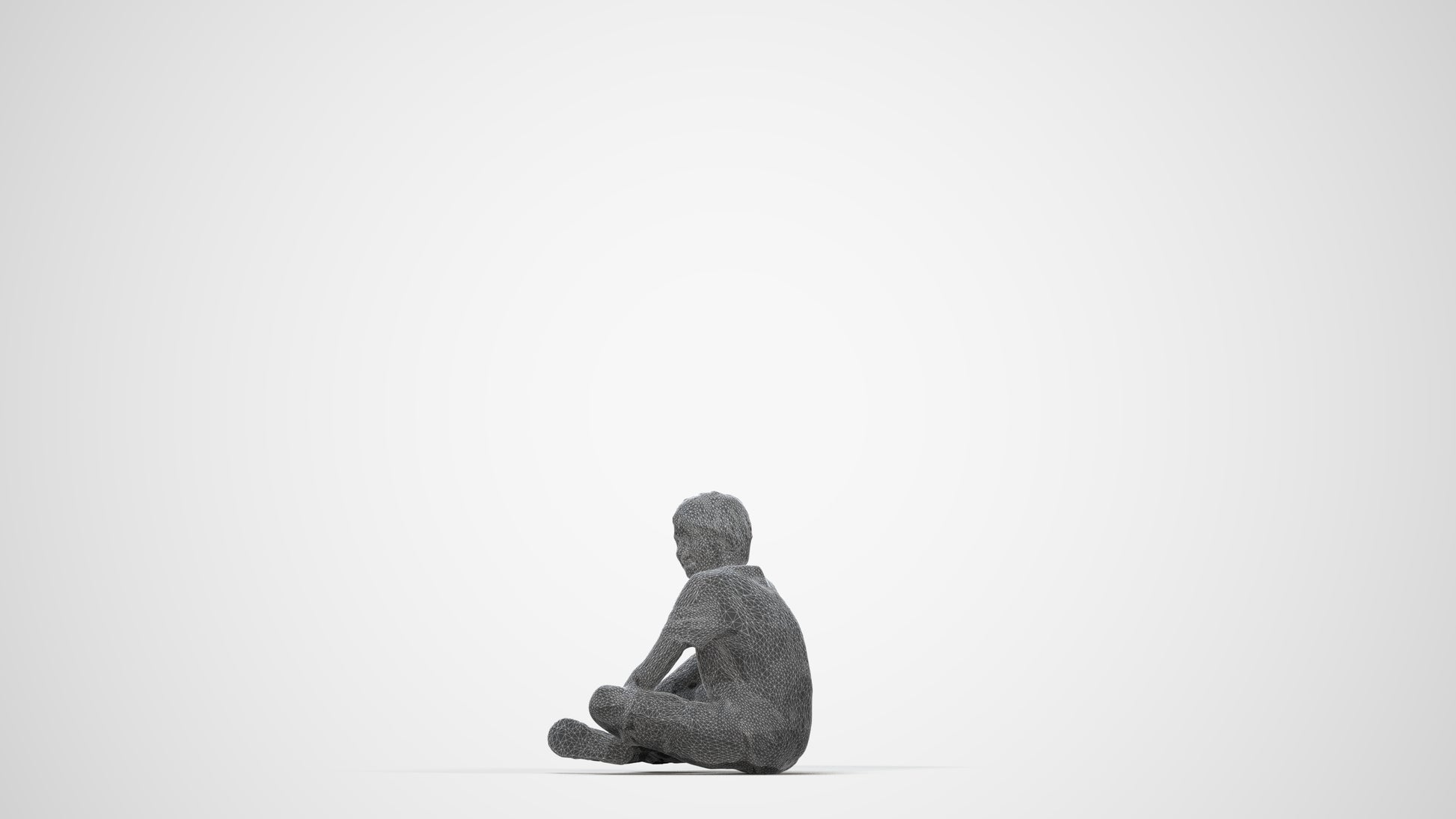 3D human model boy casual kids, photogrammetry scanned person for archviz, wireframe back view