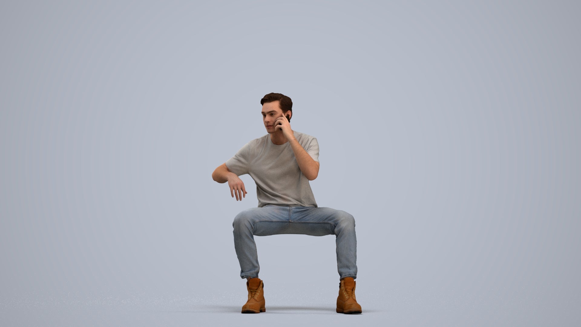 3D people model man casual sitting, scanned human for 3ds Max rendering, standing pose render