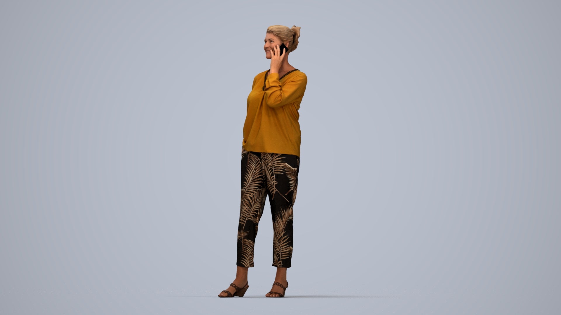3D people model woman casual standing, scanned human for 3ds Max rendering, top-down view render
