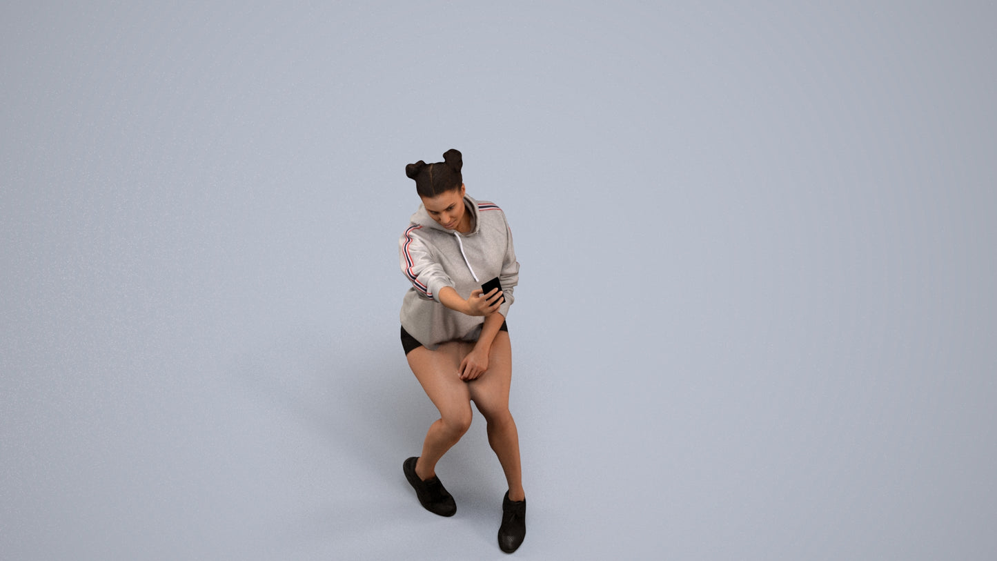 scanned 3D woman casual sitting, photogrammetry people for Enscape and V-Ray, back view render
