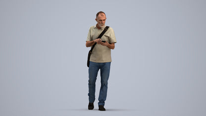 realistic 3D human senior man casual walking, archviz people FBX OBJ for Blender, standing pose render