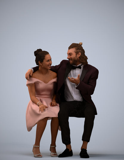 3D human model woman formal sitting, photogrammetry scanned person for archviz