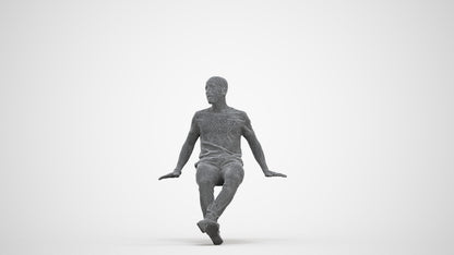 photogrammetry 3D man casual sitting, realistic human model archviz FBX, three-quarter front view render