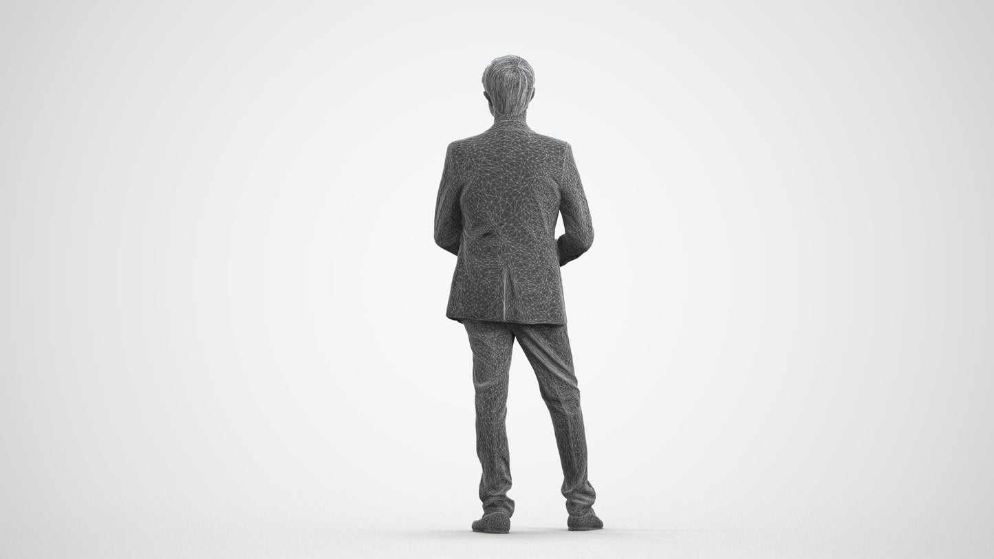 realistic 3D man formal cycling, scanned archviz people for Blender and 3ds Max, wireframe front view