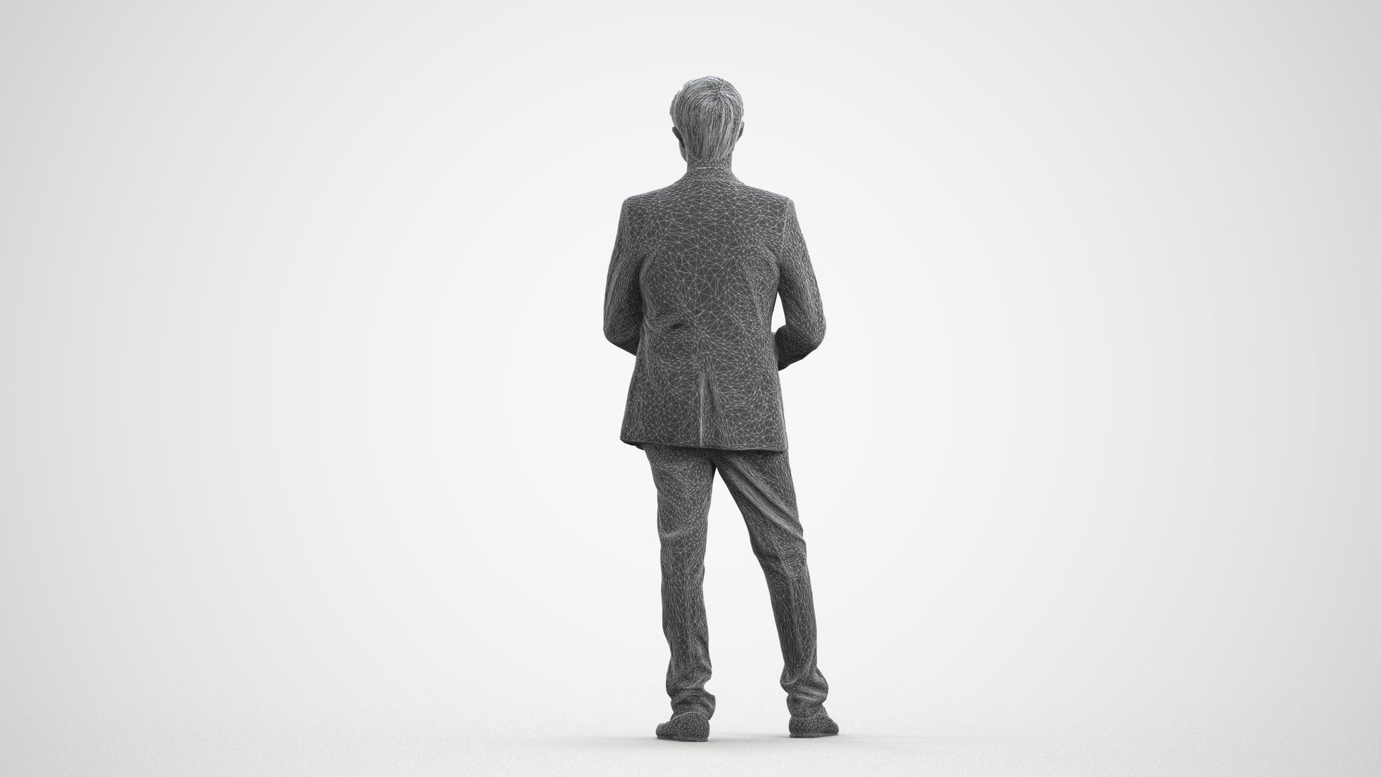 realistic 3D man formal cycling, scanned archviz people for Blender and 3ds Max, wireframe front view