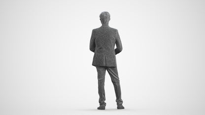 realistic 3D man formal cycling, scanned archviz people for Blender and 3ds Max, wireframe front view