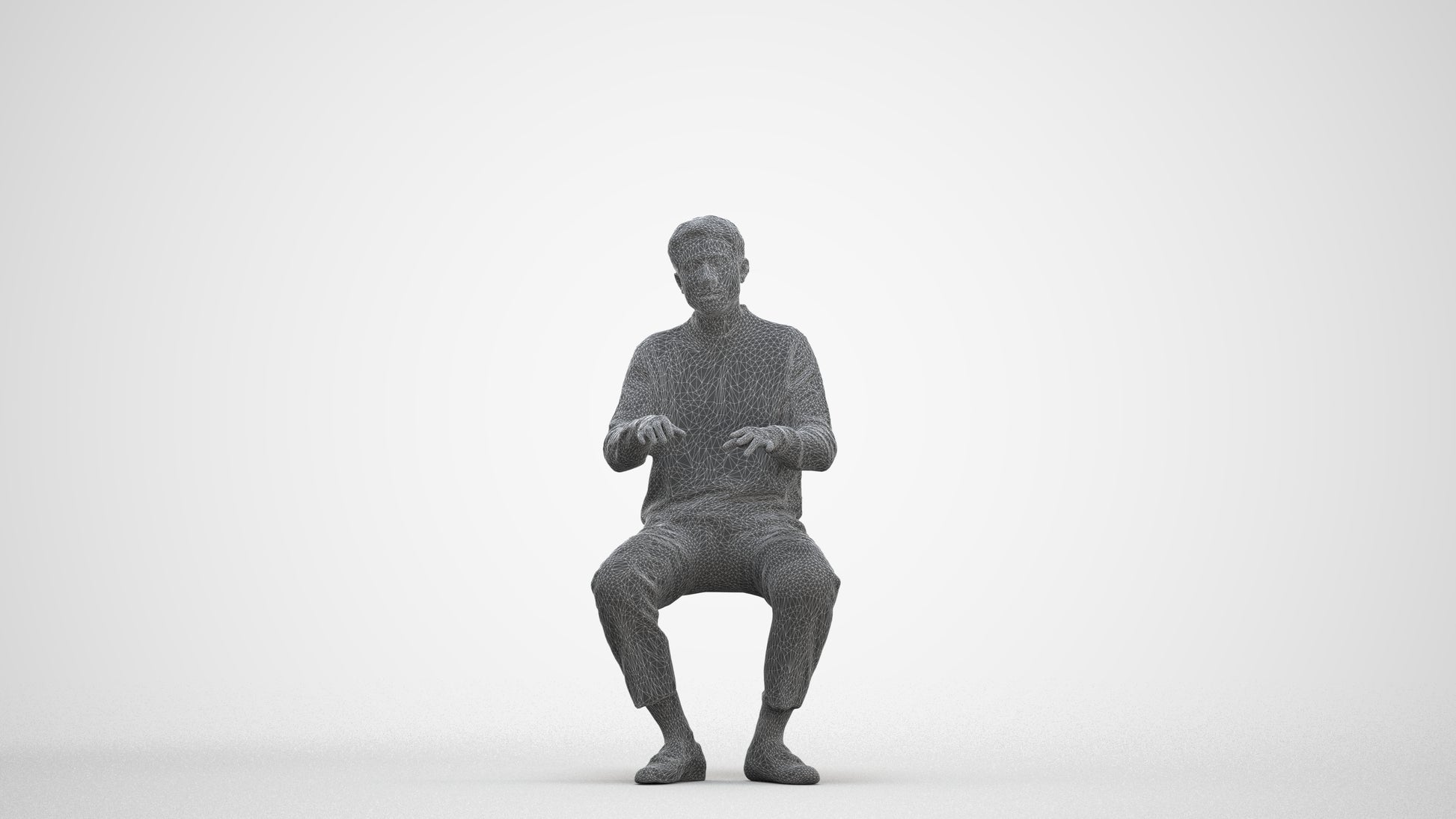 realistic 3D people man casual sitting, render-ready for V-Ray and Corona, FBX OBJ, three-quarter front view render