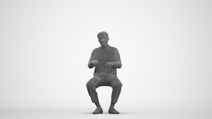 realistic 3D people man casual sitting, render-ready for V-Ray and Corona, FBX OBJ, three-quarter front view render