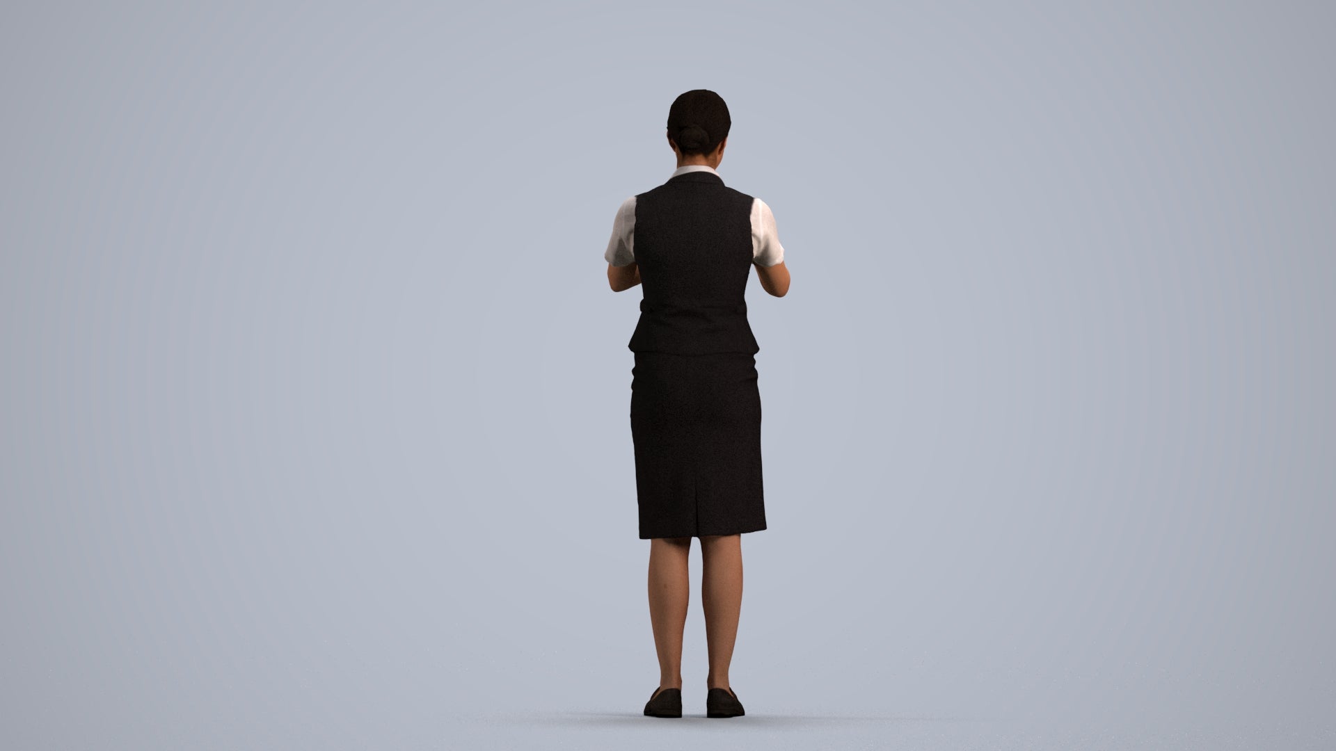 photogrammetry 3D woman hospitality, realistic human model archviz FBX, front view render